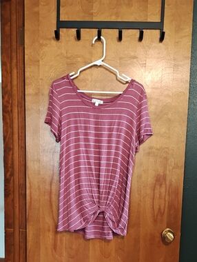 nine britton Mauve Striped Tie-Front Short Sleeve Tee